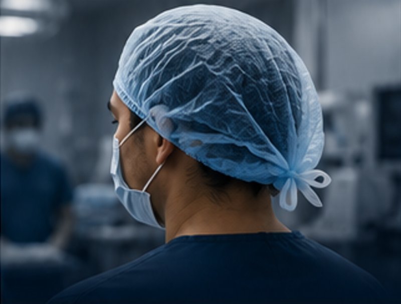 Médico con gorro quirúrgico desechable