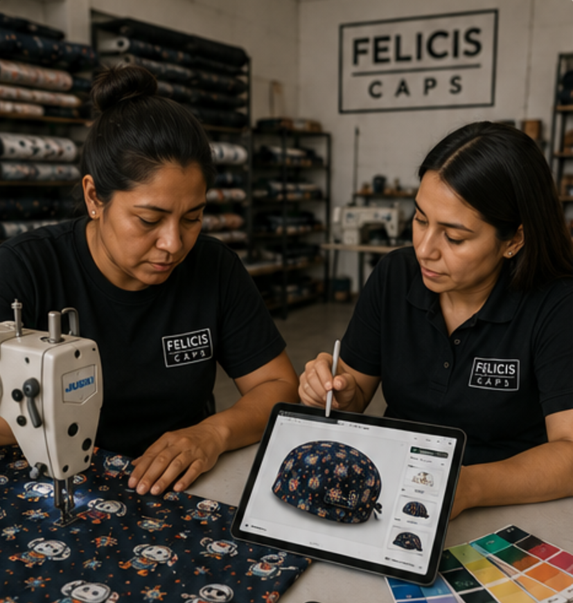 Equipo Felicis Caps diseñando gorros quirúrgicos personalizados — Tixkokob Yucatán