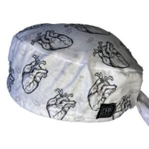 Gorro quirúrgico corazones anatómicos blanco y negro cardiología hecho en México