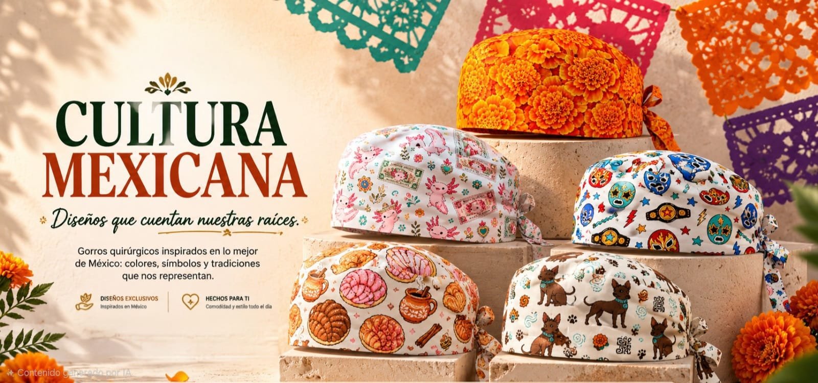 Gorros quirúrgicos Cultura Mexicana de Felicis Caps: diseños que cuentan nuestras raíces. Hechos en México.