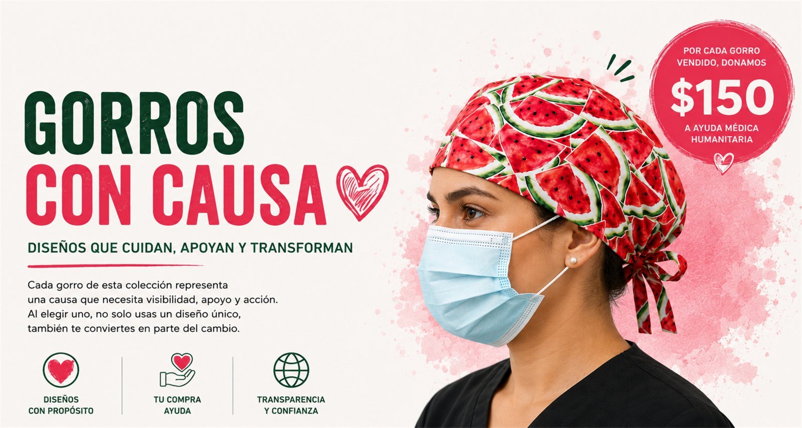Gorros con Causa de Felicis Caps: diseños que cuidan, apoyan y transforman. Por cada gorro vendido donamos $150 a ayuda médica humanitaria.